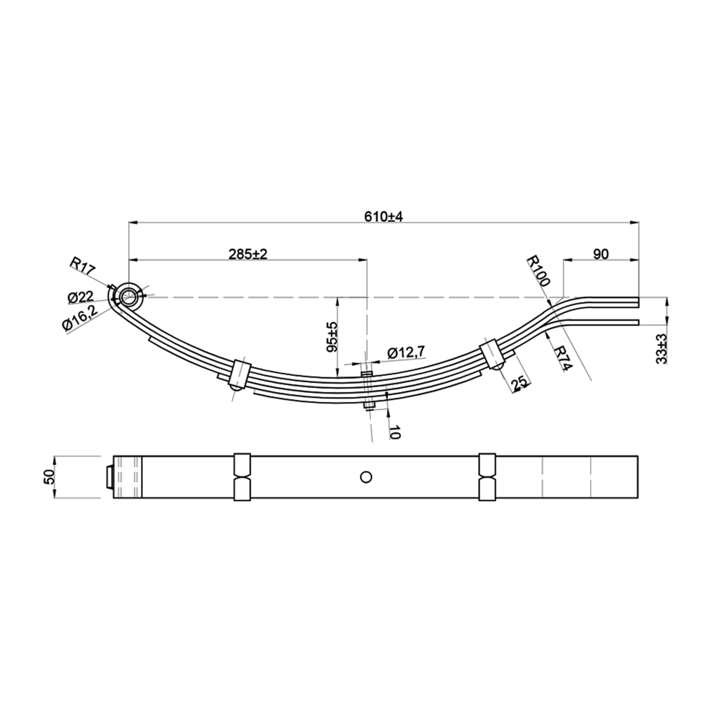 Spring Set Single Axle 1250kg Zinctech