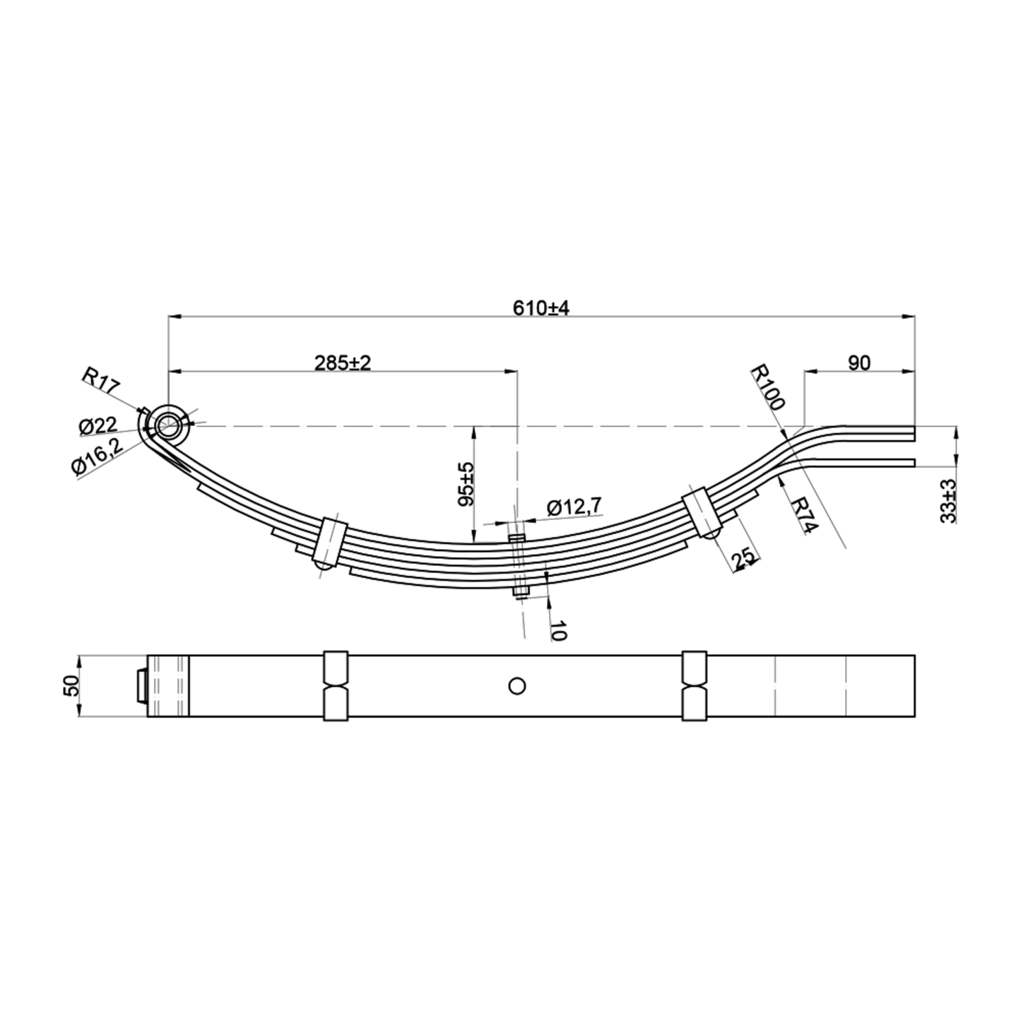 Spring Set Single Axle 1500kg Zinctech