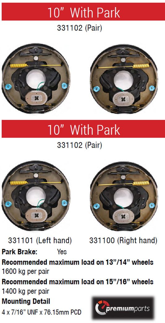 ALKO Electric Drum Brake Assemblies 10" - Tandem Braked Axle Set