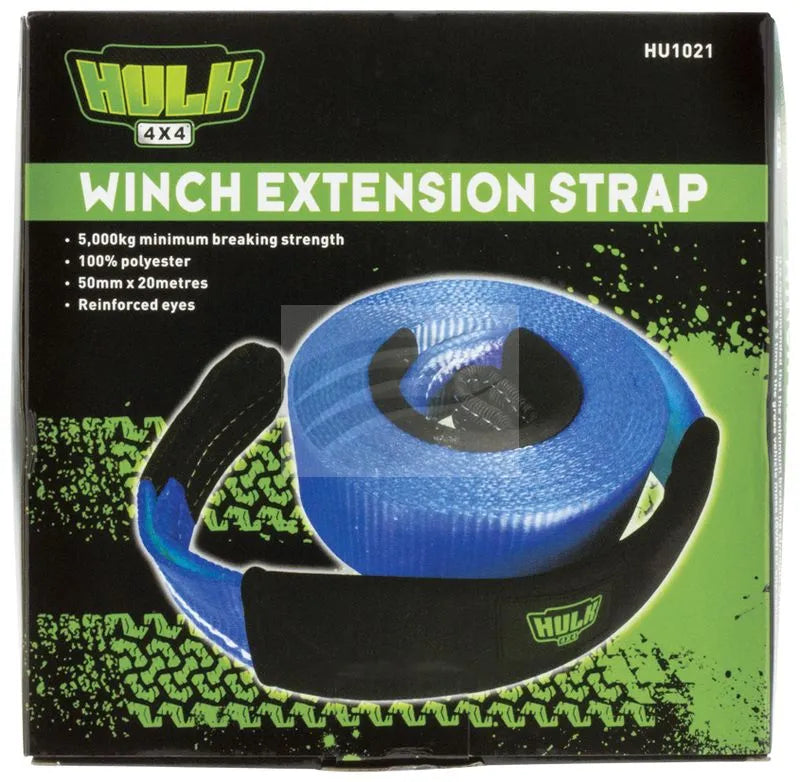 WINCH EXTENTION STRAP 5000kg 100% POLYESTER BLUE 50mm x 20m
