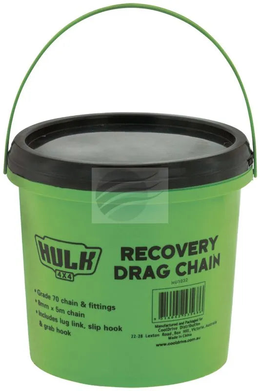 HULK DRAG CHAIN 8MM X5M 8000KG MATERIAL G70 20Mn2 W/3 HOOKS