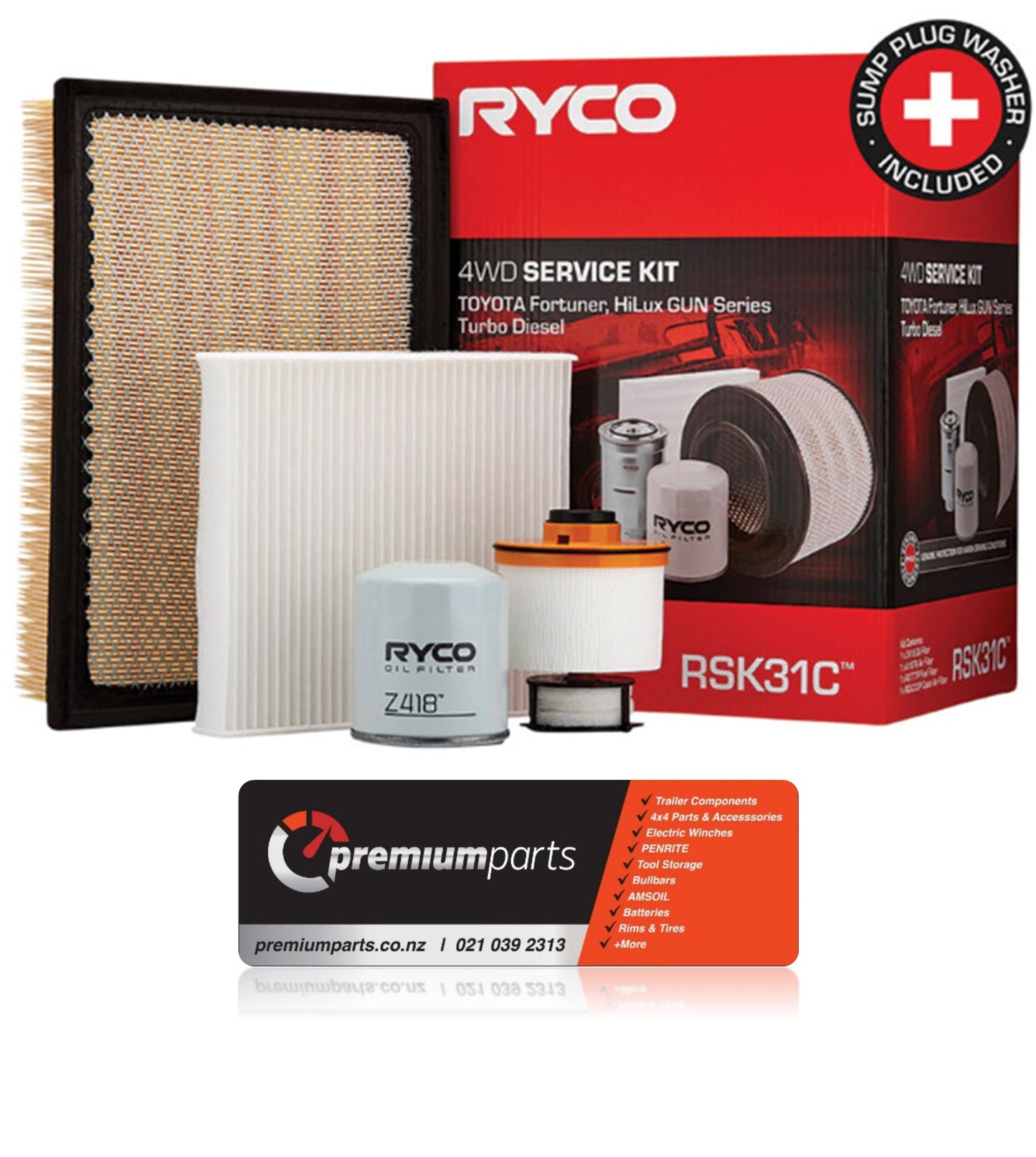 RYCO 4WD FILTER SERVICE KIT - RSK31C - Hilux / Fortuner 2.8lt 1GD-FTV 01/15-on