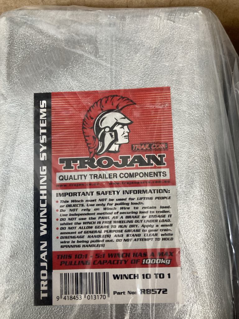 Trojan Manual Trailer Winch - Max Pull 1000kg - 10:1 - 5:1