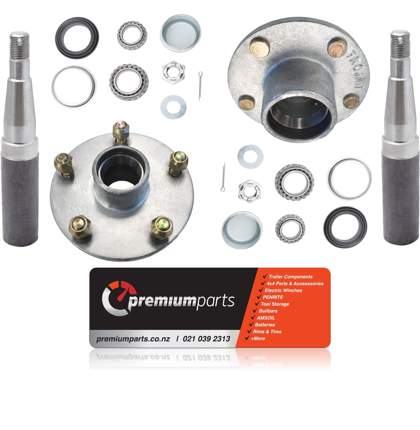 Trojan - 5 Stud Hubs & Stubs Kit - 1500kg 160mm Hub - Free Bearing Grease when purchasing two or more kits!
