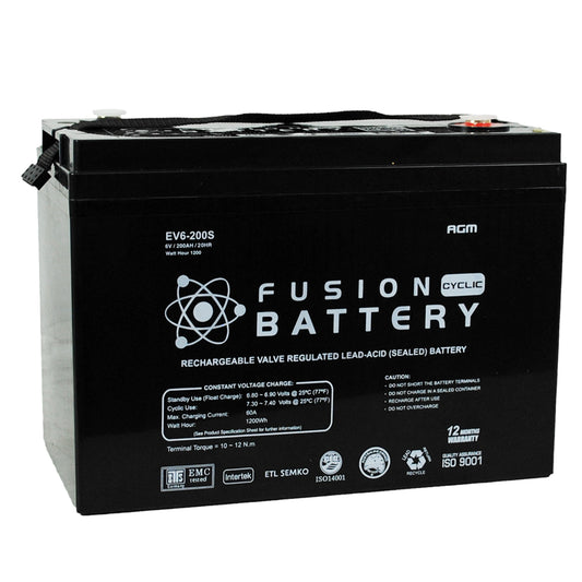 AGM DEEP CYCLE BATTERY 6V 200AH BY FUSION FOR ELECTRIC VEHCILES AND MACHINES