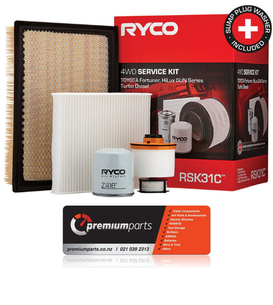 RYCO 4WD FILTER SERVICE KIT - RSK31C - Hilux / Fortuner 2.8lt 1GD-FTV 01/15-on
