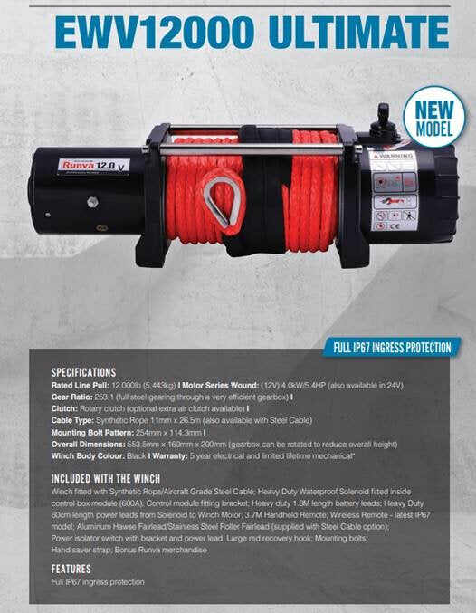Runva EWV12000 Ultimate 24V with Synthetic Rope